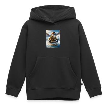 Eine Echse bei einer Schlittenfahrt - Kinder Premium Organic Hoodie - Schwarz - Vorne - AI Model Kid Male (0cm)