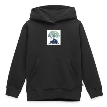 Chat dormeur sous arbre swirl - Sweat Premium à capuche enfant bio - noir - Devant - AI Model Kid Male (0cm)