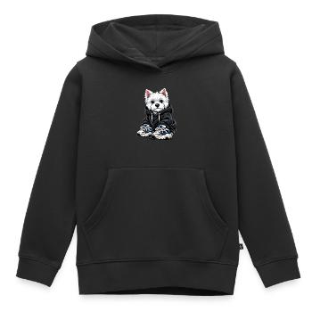 Cool Westie in Oversized Hoodie & Sneaker Design - Kids Premium Organic Hoodie - black - Front - AI Model Kid Male (0cm)