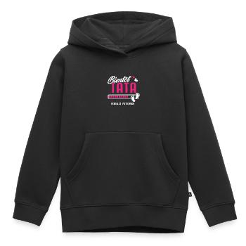 Bientôt tata veuillez patienter - Sweat Premium à capuche enfant bio - noir - Devant - AI Model Kid Male (0cm)