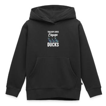 Cayuga Duck Enclos de nourriture pour animaux en peluche Cayuga - Sweat Premium à capuche enfant bio - noir - Devant - AI Model Kid Male (0cm)