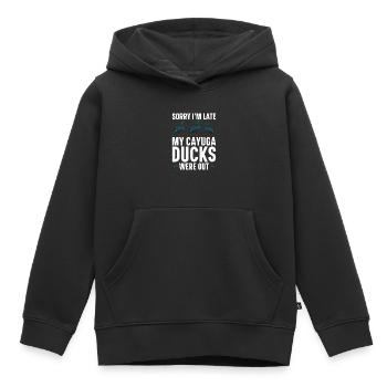 Cayuga Duck Owner Jouets d’enclos pour animaux en peluche - Sweat Premium à capuche enfant bio - noir - Devant - AI Model Kid Male (0cm)