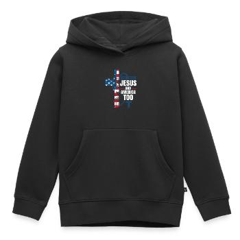Elle aime aussi Jésus et l’Amérique - Sweat Premium à capuche enfant bio - noir - Devant - AI Model Kid Male (0cm)