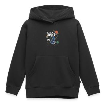 Blast Off J’ai 3 ans, 3ème anniversaire - Sweat Premium à capuche enfant bio - noir - Devant - AI Model Kid Male (0cm)