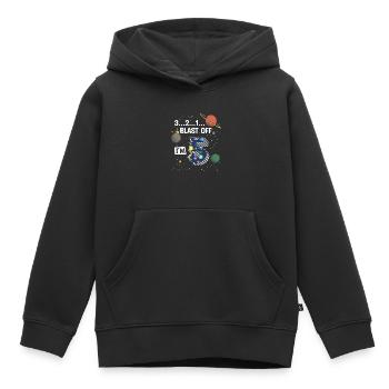 Blast Off J’ai 5 ans, 5ème anniversaire - Sweat Premium à capuche enfant bio - noir - Devant - AI Model Kid Male (0cm)