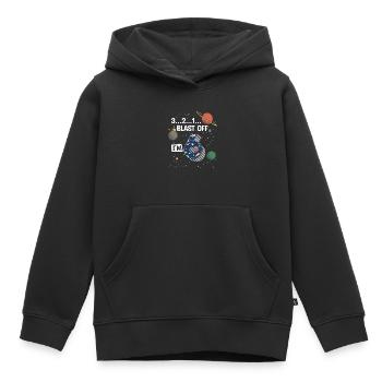 Blast Off J’ai 6 ans, 6ème anniversaire - Sweat Premium à capuche enfant bio - noir - Devant - AI Model Kid Male (0cm)