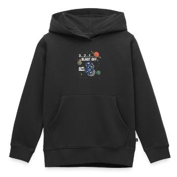 Blast Off J’ai 8 ans, 8ème anniversaire - Sweat Premium à capuche enfant bio - noir - Devant - AI Model Kid Male (0cm)