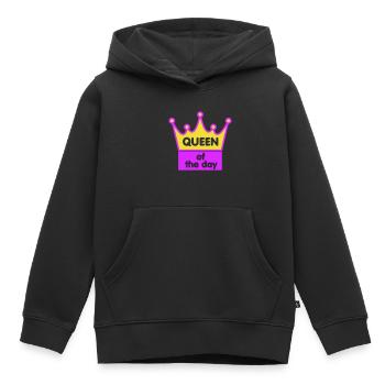 « Reine du jour » - Reine - Sweat Premium à capuche enfant bio - noir - Devant - AI Model Kid Male (0cm)