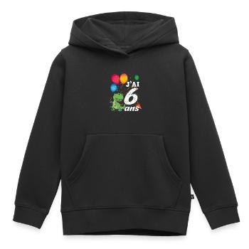 Cadeau 6 Ans Anniversaire Enfant Dinosaure - Sweat Premium à capuche enfant bio - noir - Devant - AI Model Kid Male (0cm)
