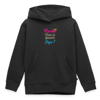 maman veux-tu épouser papa? mariage - Sweat Premium à capuche enfant bio - noir - Devant - AI Model Kid Male (0cm)