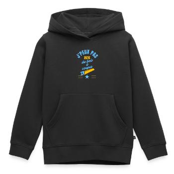 J peux pas j ai du bois à couper bleu jaune - Sweat Premium à capuche enfant bio - noir - Devant - AI Model Kid Male (0cm)