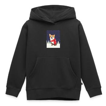 Corgi mit rot-weißem Weihnachtsschal - Kinder Premium Organic Hoodie - Schwarz - Vorne - AI Model Kid Male (0cm)