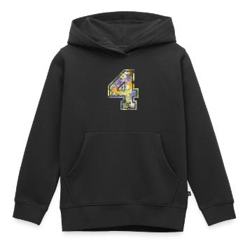 Numero 4 fleur, Équipe Foot, basket université - Sweat Premium à capuche enfant bio - noir - Devant - AI Model Kid Male (0cm)