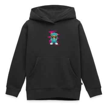 Funky Teddy - Sweat Premium à capuche enfant bio - noir - Devant - AI Model Kid Male (0cm)