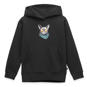 Chat lunettes jaunes - Sweat Premium à capuche enfant bio - noir - Devant - AI Model Kid Male (0cm)