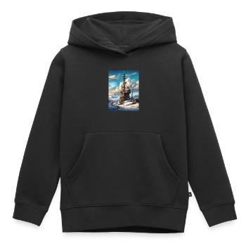 Paysage d’hiver steampunk avec tour radio 1.11 - Sweat Premium à capuche enfant bio - noir - Devant - AI Model Kid Male (0cm)