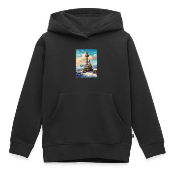 Paysage d’hiver steampunk avec tour radio 1.16 - Sweat Premium à capuche enfant bio - noir - Devant - AI Model Kid Male (0cm)