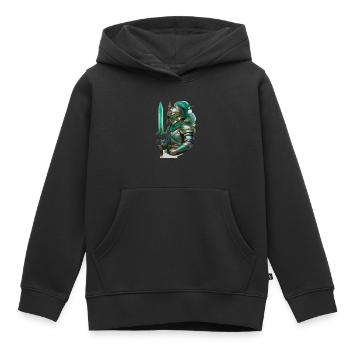 Chevalier en armure vêtu d’un vert vif - Sweat Premium à capuche enfant bio - noir - Devant - AI Model Kid Male (0cm)