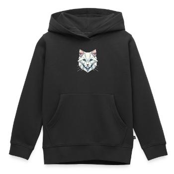 Élégance géométrique : Chat blanc à facettes - Sweat Premium à capuche enfant bio - noir - Devant - AI Model Kid Male (0cm)
