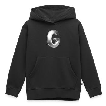 Chrome ,, G " Métallisé - Sweat Premium à capuche enfant bio - noir - Devant - AI Model Kid Male (0cm)
