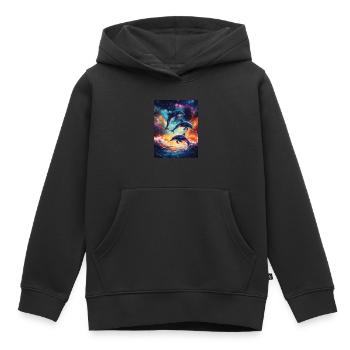Bunte Delfine Galaxy - Kinder Premium Organic Hoodie - Schwarz - Vorne - AI Model Kid Male (0cm)