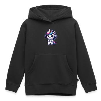 Eenhoorn met koptelefoon - Kinder Premium hoodie biologisch - zwart - Voor - AI Model Kid Male (0cm)