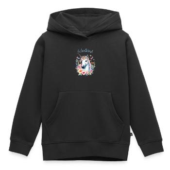 Romantisches Einhorn Blumenkranz - Schulkind 2026 - Kinder Premium Organic Hoodie - Schwarz - Vorne - AI Model Kid Male (0cm)