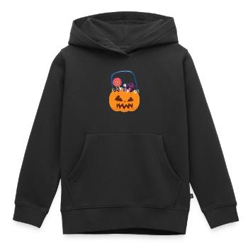 Kürbis mit Süßigkeiten - Kinder Premium Organic Hoodie - Schwarz - Vorne - AI Model Kid Male (0cm)