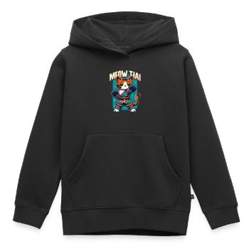 Arts martiaux mixtes Miaou Thaï Muay Thai Cat - Sweat Premium à capuche enfant bio - noir - Devant - AI Model Kid Male (0cm)