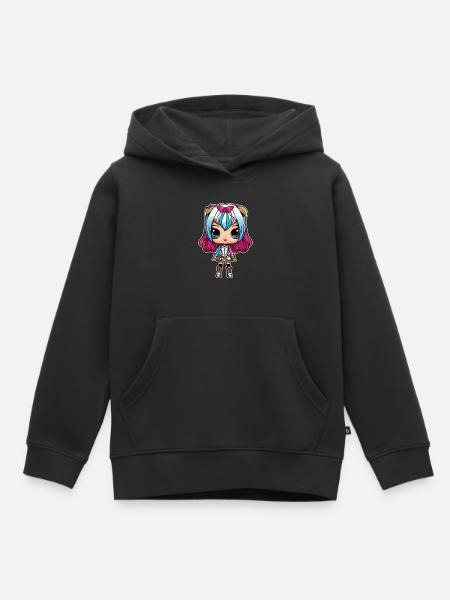 Mignonne Anime Manga Fille - Sweat Premium à capuche enfant bio - noir