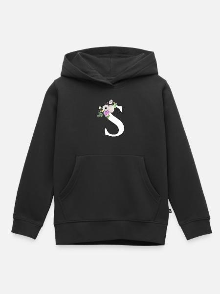 Lila Blumenbuchstabe S - Kinder Premium Organic Hoodie - Schwarz