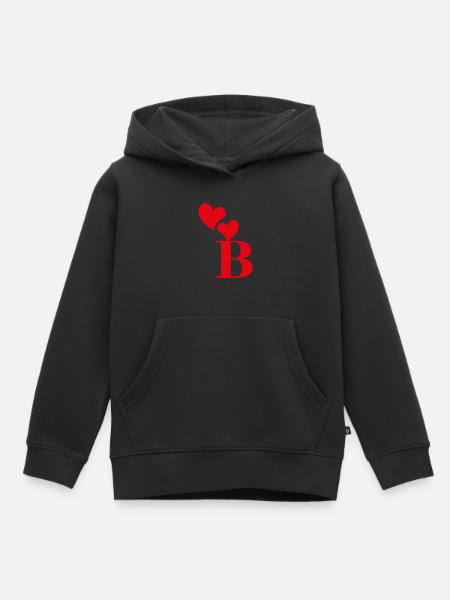 Lettre b cœur rouge - Sweat Premium à capuche enfant bio - noir
