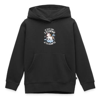 Je suis une licorne et je te dompte - Sweat Premium à capuche enfant bio - noir - Devant - AI Model Kid Male (0cm)