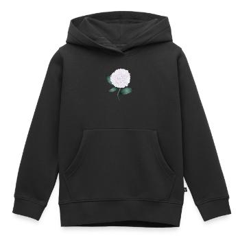 Weiße Hortensienblüte – Eleganz und Leichtigkeit - Kinder Premium Organic Hoodie - Schwarz - Vorne - AI Model Kid Male (0cm)