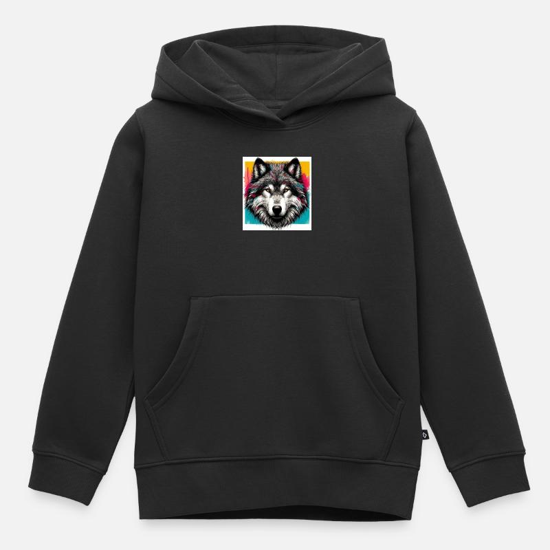 Wolf - Kinder Premium Organic Hoodie - Schwarz