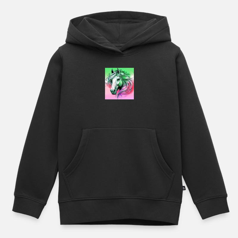 cheval - Sweat Premium à capuche enfant bio - noir