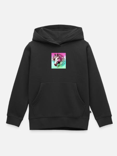 Pferd - Kinder Premium Organic Hoodie - Schwarz