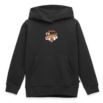 "J'peux pas j'ai basket" t-shirt humour basketball - Sweat Premium à capuche enfant bio - noir - Devant - AI Model Kid Male (0cm)