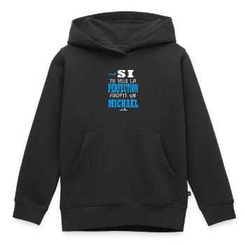 Michaël Si tu veux la perfection adopte Michael - Sweat Premium à capuche enfant bio - noir - Devant - AI Model Kid Male (0cm)