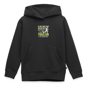 traileur pas parfait trail ultra course à pied - Sweat Premium à capuche enfant bio - noir - Devant - AI Model Kid Male (0cm)