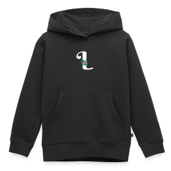 lettre L fleuris - Sweat Premium à capuche enfant bio - noir - Devant - AI Model Kid Male (0cm)