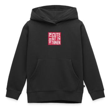 cute but taken quote - Kids Premium Organic Hoodie - black - Front - AI Model Kid Male (0cm)
