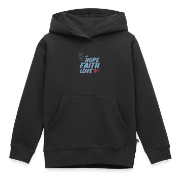HOPE FAITH LOVE - Kinder Premium Organic Hoodie - Schwarz - Vorne - AI Model Kid Male (0cm)