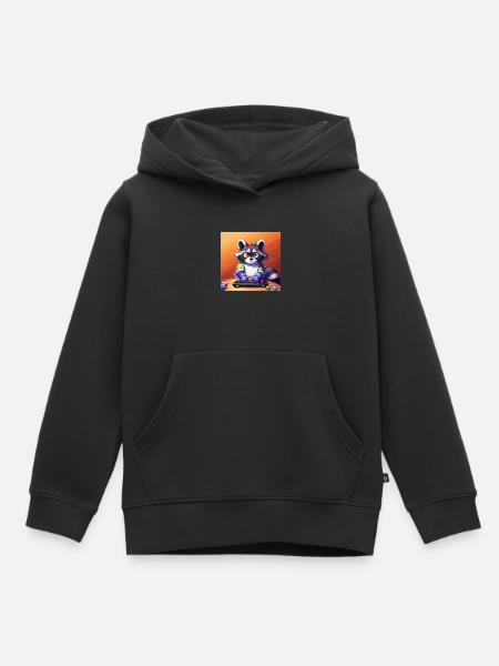 racoon playing computer games - Kinder Premium Organic Hoodie - Schwarz