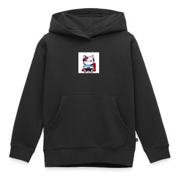 Kaweii cat playing computer games digital art - Kinder Premium Organic Hoodie - Schwarz - Vorne - AI Model Kid Male (0cm)