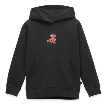 MUSIQUE DRÔLE 019 - Sweat Premium à capuche enfant bio - noir - Devant - AI Model Kid Male (0cm)