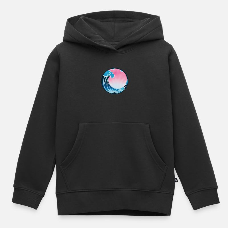 Pink kanagawa - Sweat Premium à capuche enfant bio - noir