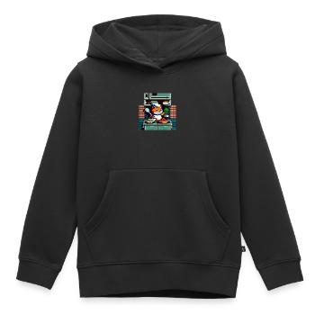 8 bit cuisine chat domestique avec cuillère en bois dans la cuisine - Sweat Premium à capuche enfant bio - noir - Devant - AI Model Kid Male (0cm)