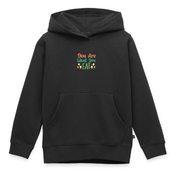 Du bist, was du vegan isst - Kinder Premium Organic Hoodie - Schwarz - Vorne - AI Model Kid Male (0cm)