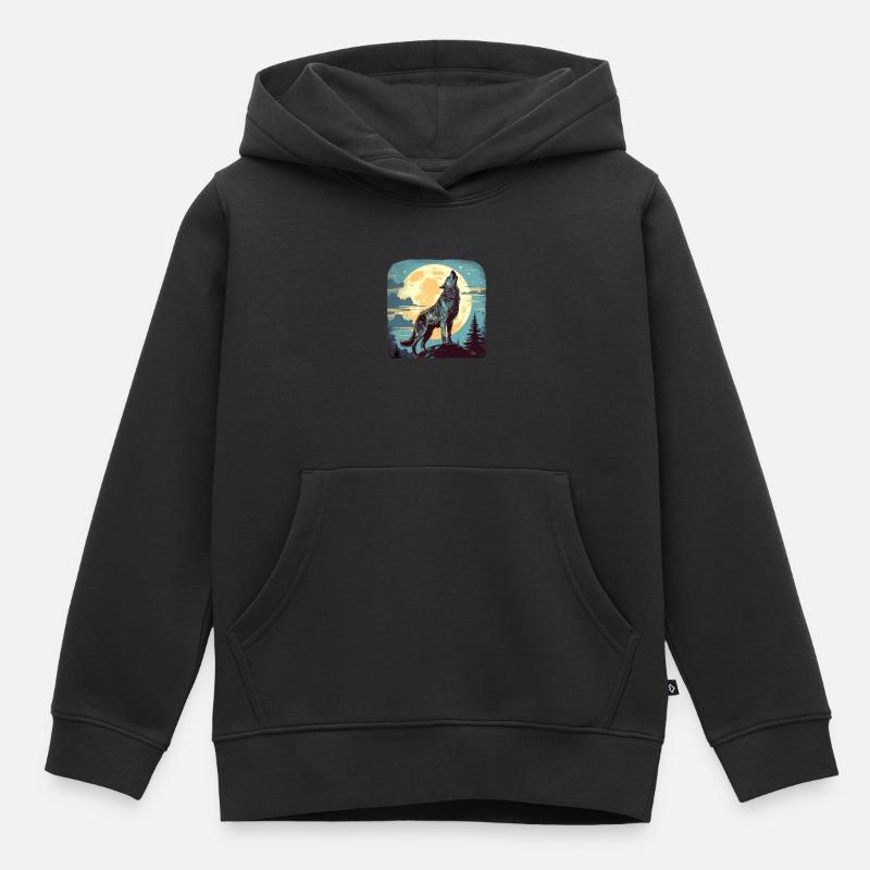 Wolf - Kinder Premium Organic Hoodie - Schwarz